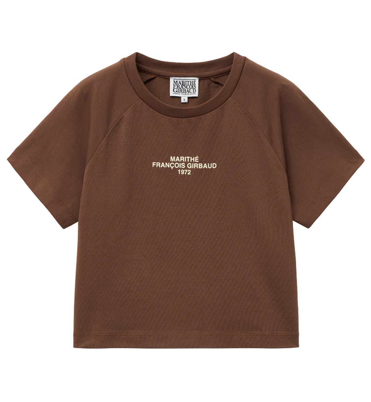 Marithe W Lettering Logo Crop T-Shirt (Brown)