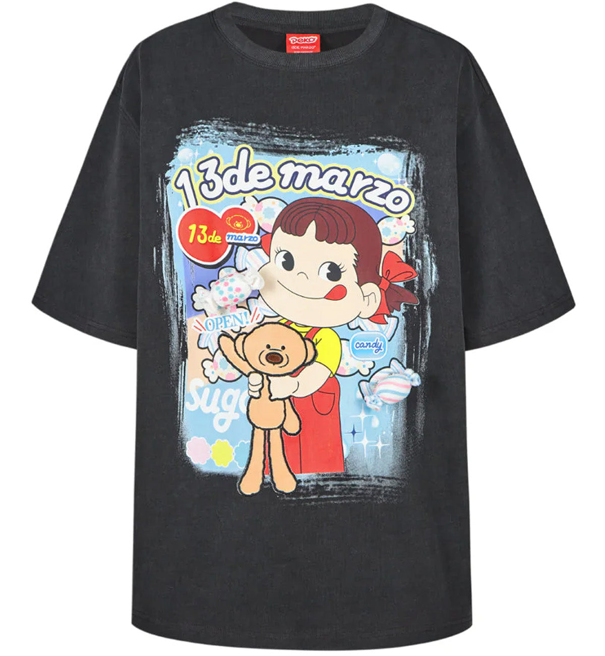 13DE MARZO X Peko Sweets Bear Washed T-Shirt (Black)