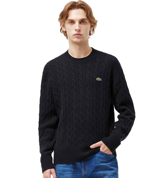 Lacoste Responsible Wool Cable Knit Sweater (Black)