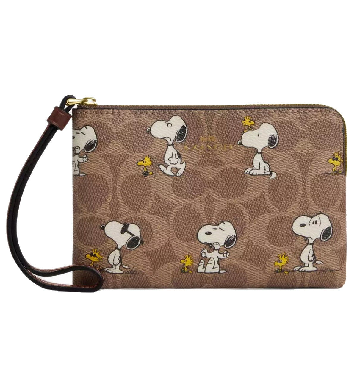 Coach X Peanuts Corner Zip Wristlet Signature Canvas Snoopy