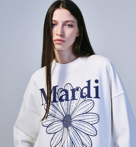 Mardi Mercredi Flower Mardi Sweatshirt (White Navy)