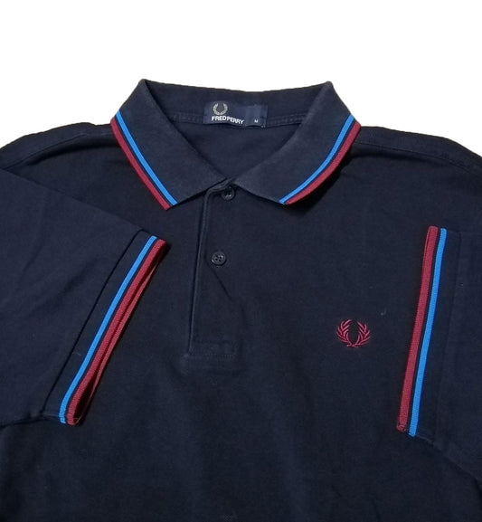 Fred Perry Red Cyan Stripe Black Polo Shirt
