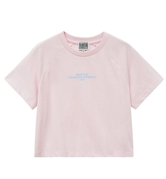 Marithe W Lettering Logo Crop T-Shirt (Light Pink)