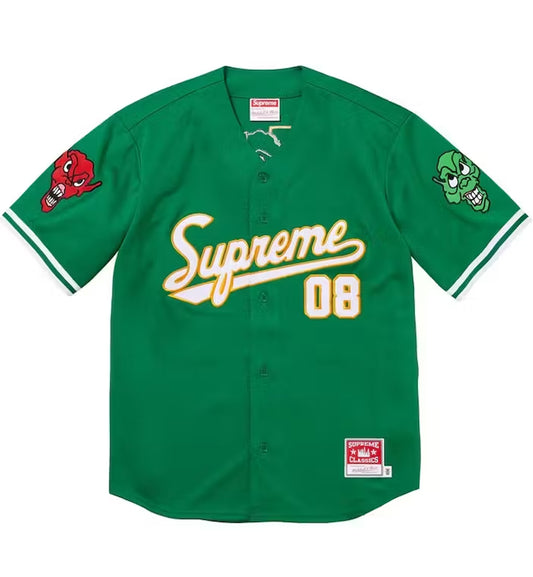 Supreme x Mitchell & Ness Collaboration FW23 DOWNTOWN HELL BASEBALL JERSEY (Green)