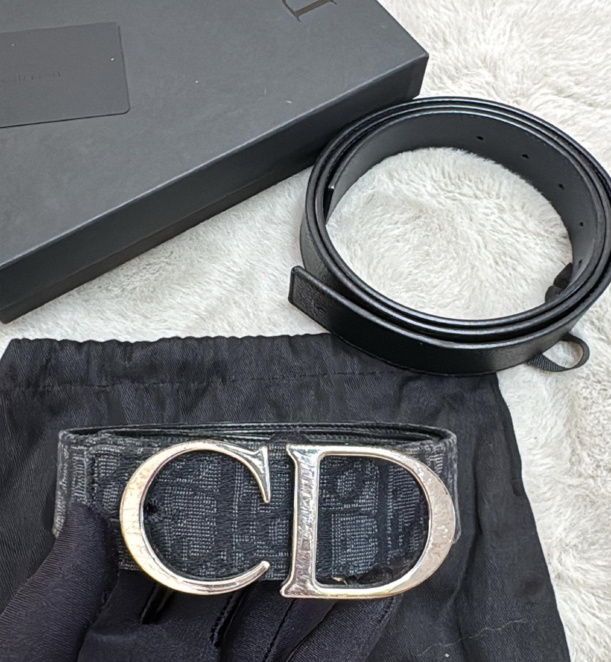 [Pre-used] Dior Belt Reversible with Silver Logo