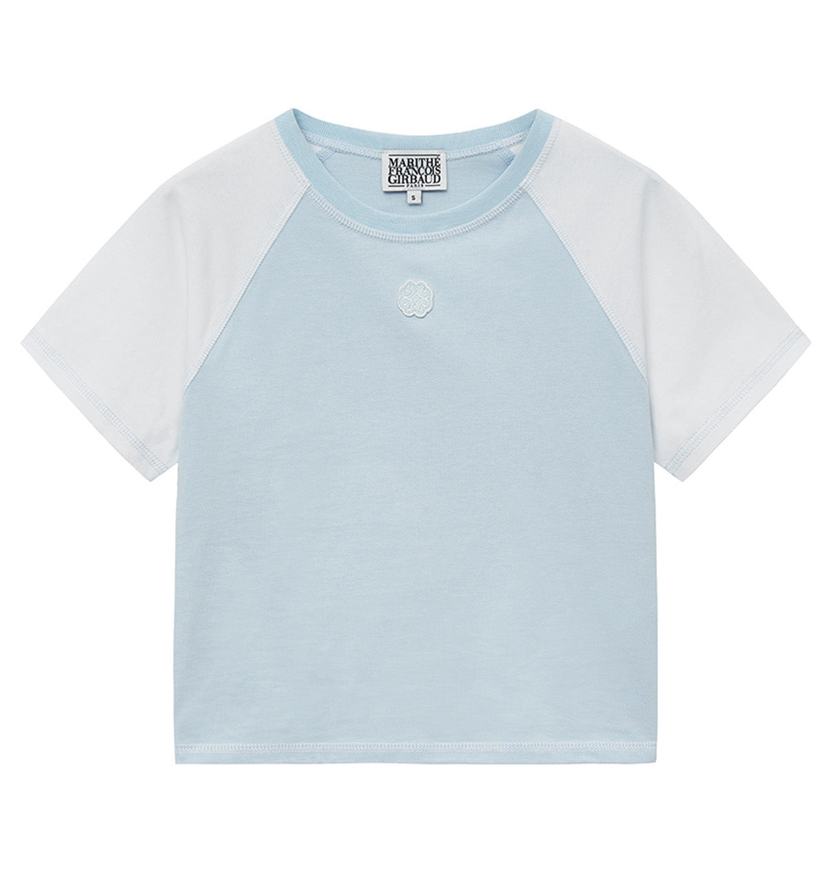 Marithe W Raglan Stitch Crop T-Shirt (Light Blue)