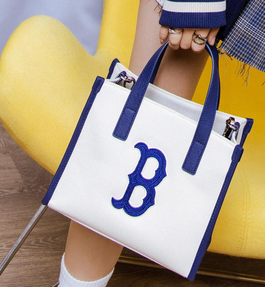 MLB Big Logo Canvas S Tote Bag Blue Boston