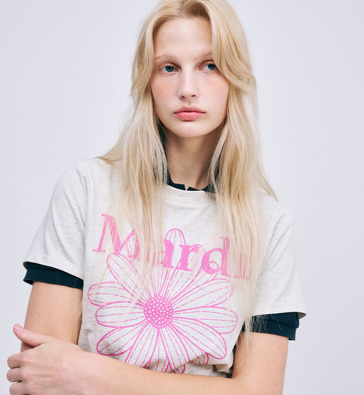 Mardi Mercredi Flower Mardi T-Shirt (Oathmeal Pink)