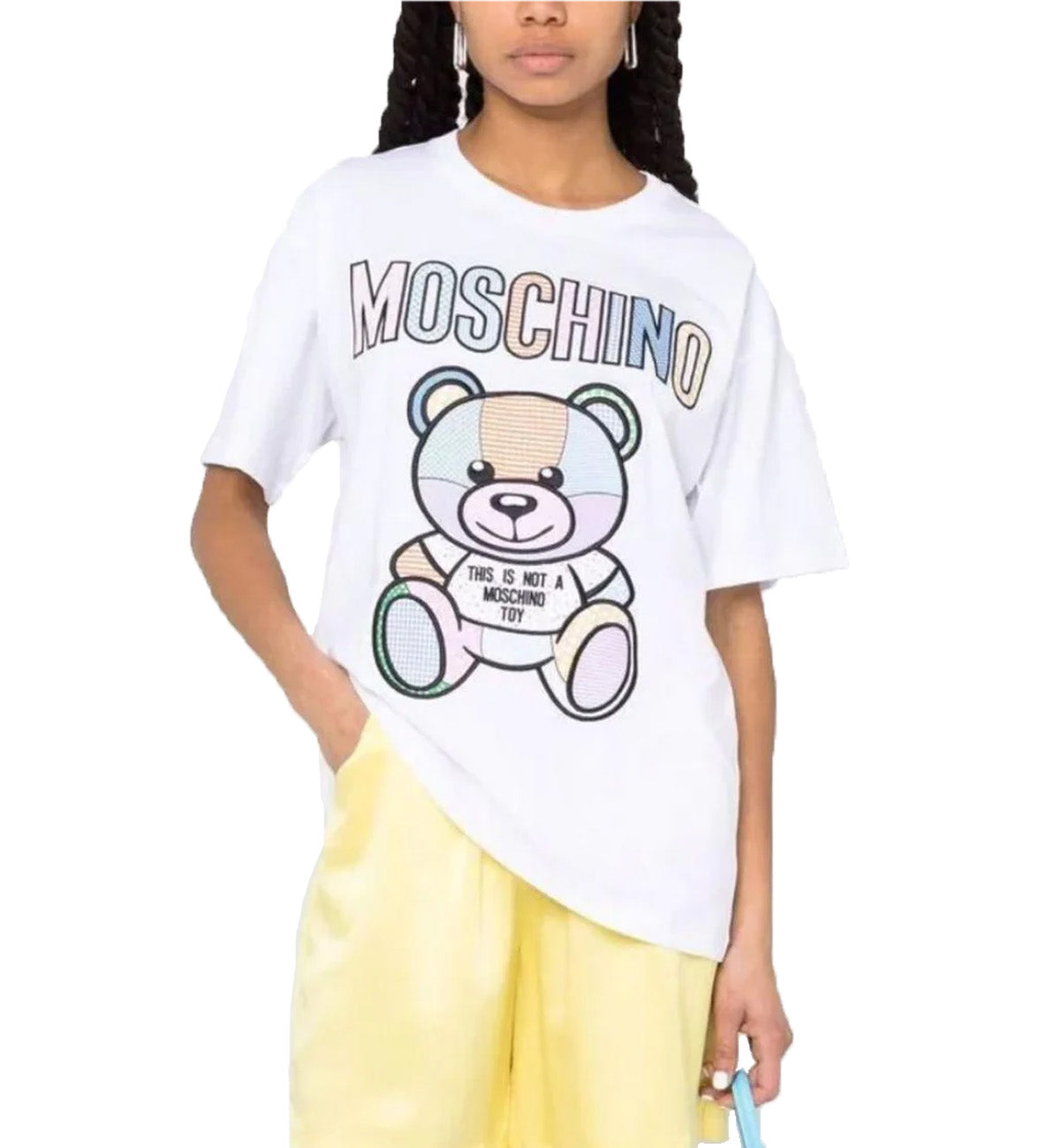 Moschino 3 Colour Teddy Bear Embroidered Crewneck T-Shirt - White