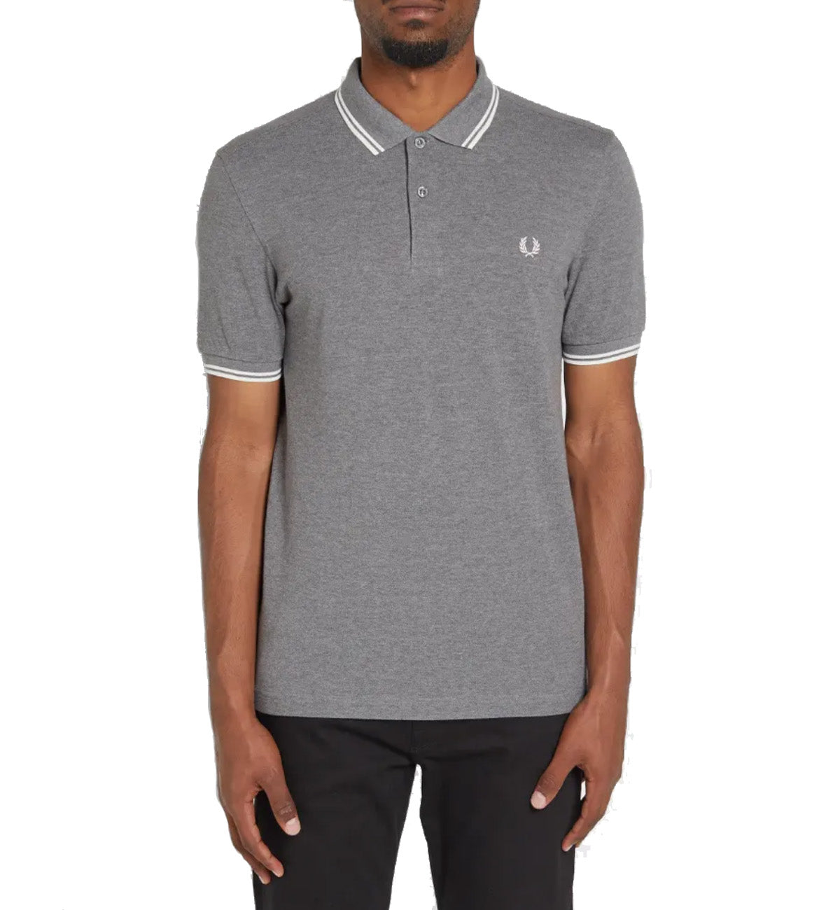 Fred Perry White Double Stripe Grey Polo Shirt