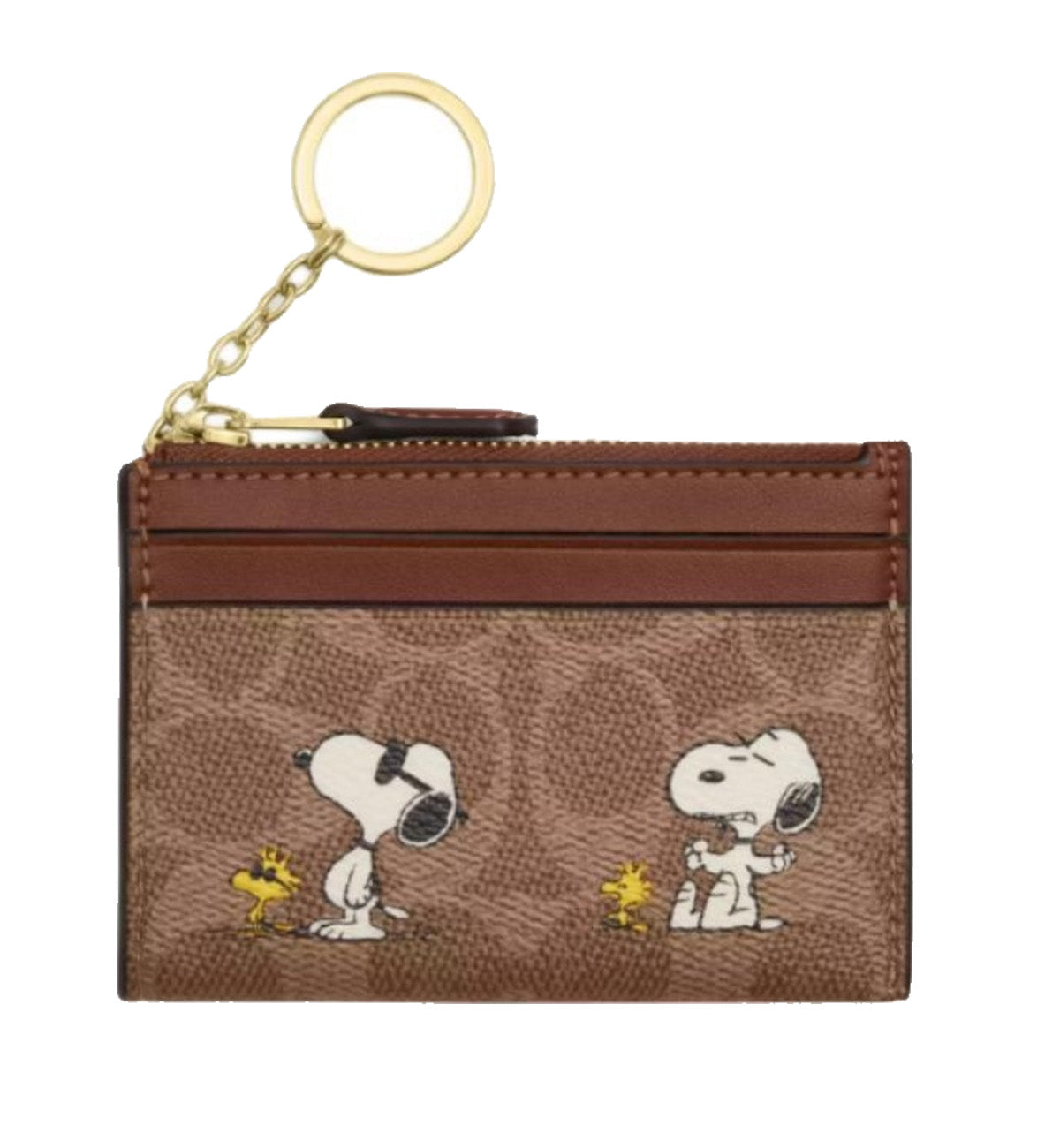 Coach X Peanuts Mini Skinny Id Case In Signature Canvas Snoopy