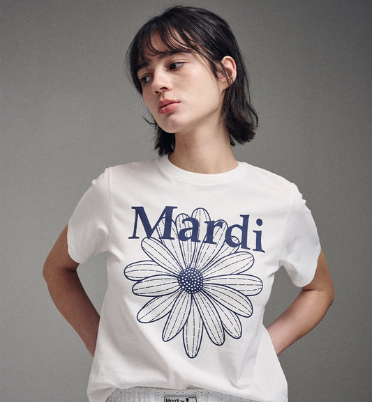 Mardi Mercredi Flower Mardi T-Shirt (Ivory Navy)