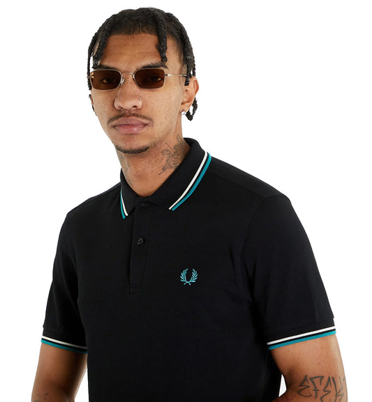 Fred Perry Mint White Stripe Black Polo Shirt