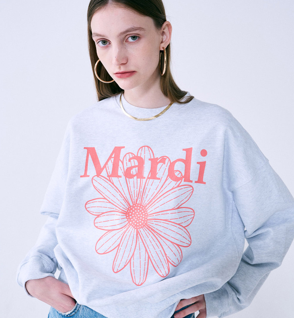 Mardi Mercredi Flower Mardi Sweatshirt (Heather Coral)