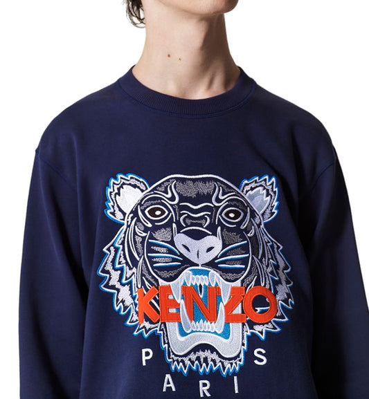 Kenzo White Blue Embroidered Tiger Logo Navy Sweatshirt