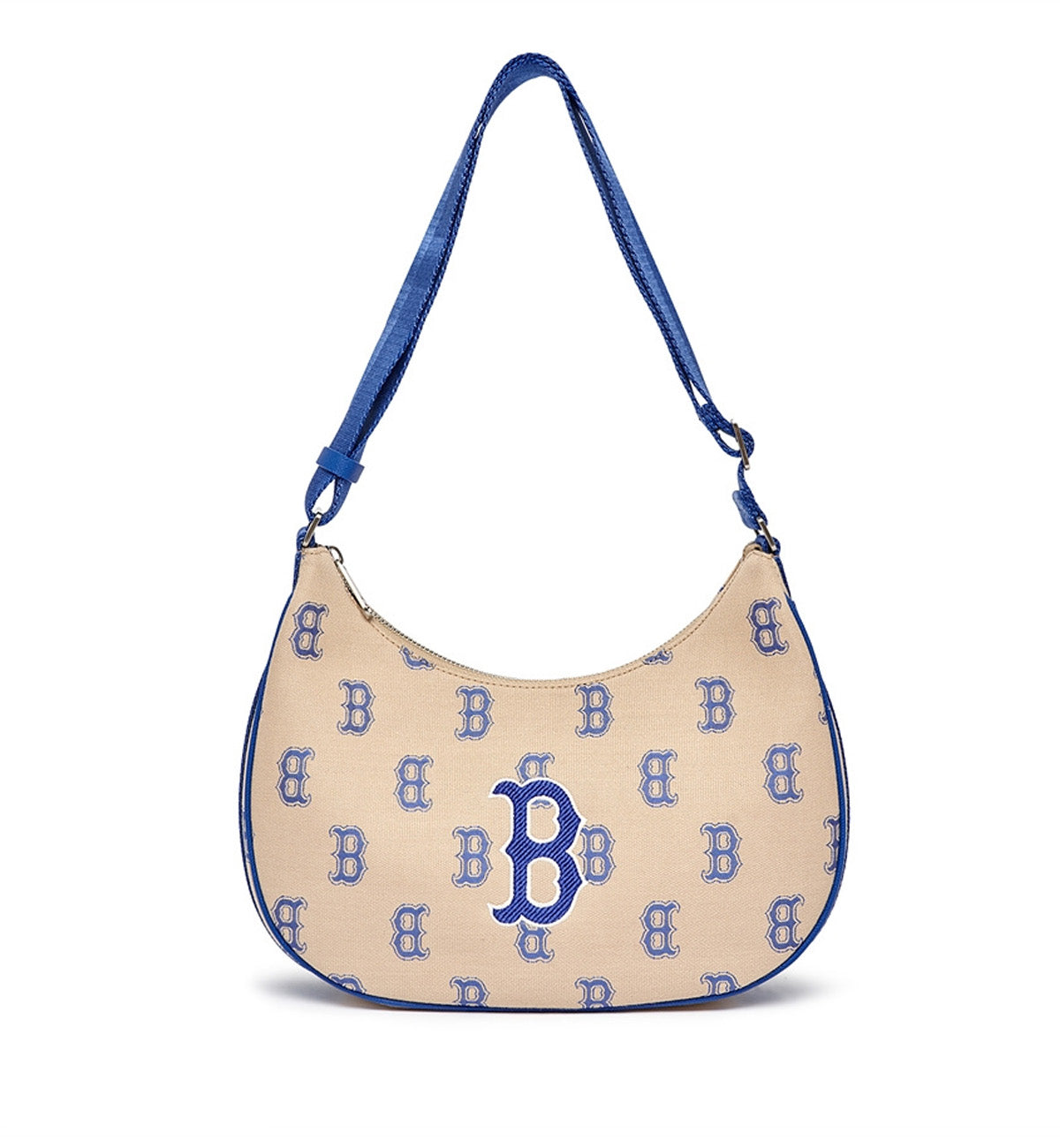 MLB Big Classic Monogram Jacquard L-Hobo Bag (Beige Blue)