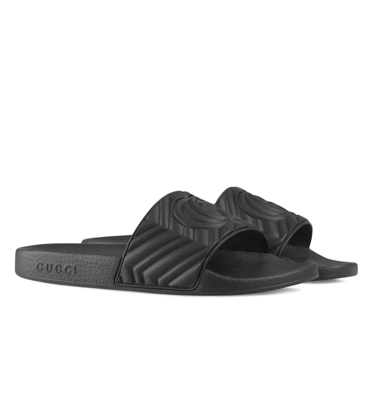 Gucci Matelassé Rubber Slide Sandal (Black)