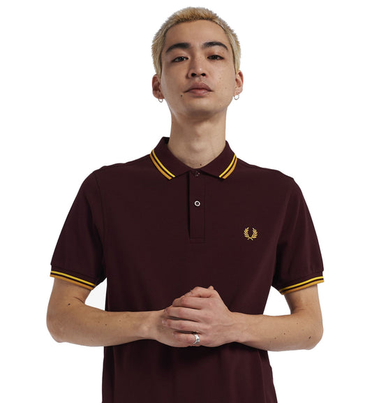 Fred Perry Gold Double Stripe Oxyblood Polo Shirt