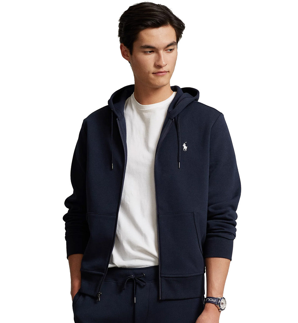 Ralph Lauren Double-Knit Full-Zip Polo Hoodie (Navy)