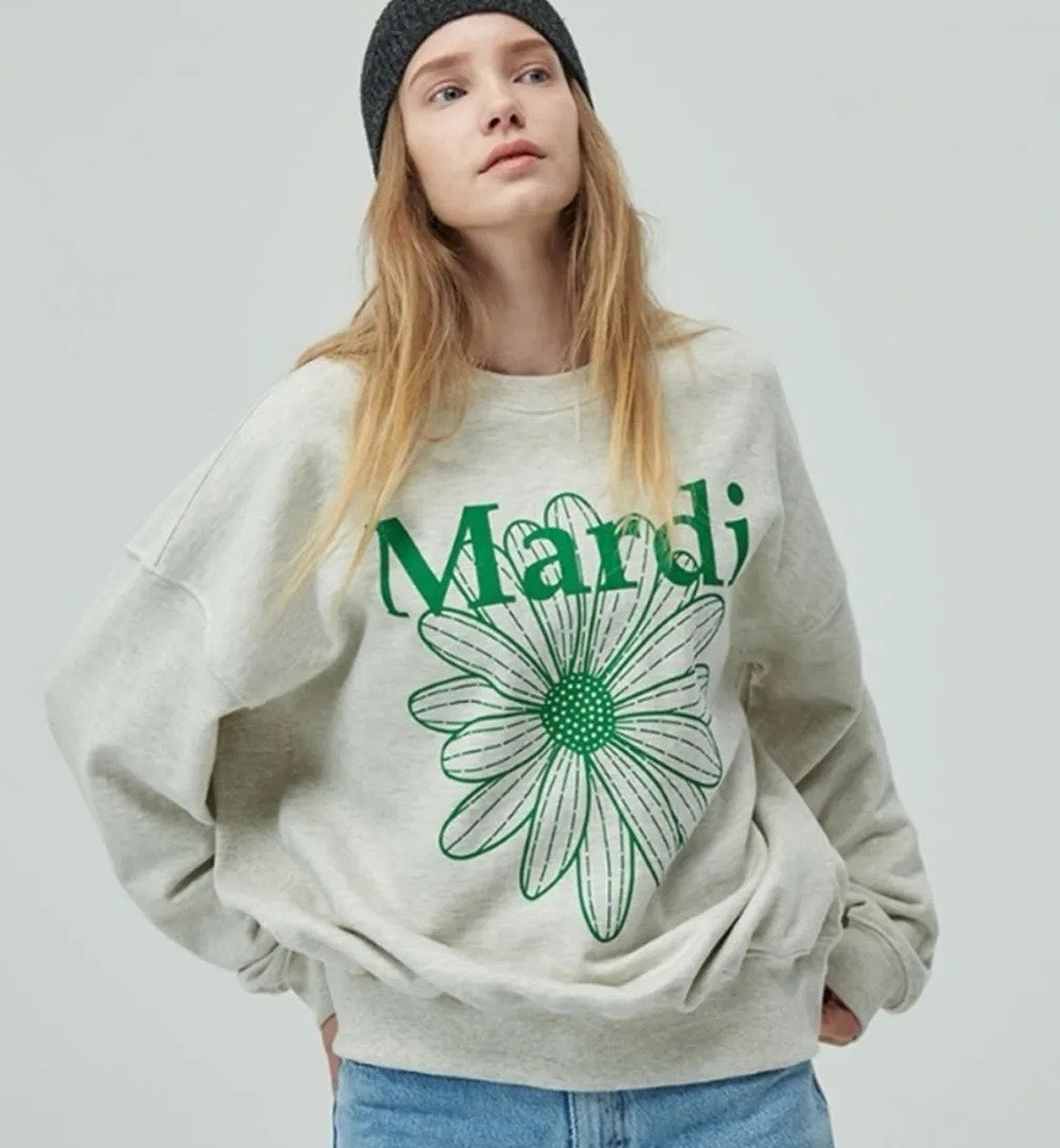 Mardi Mercredi Flower Mardi Sweatshirt (Oatmeal Green)