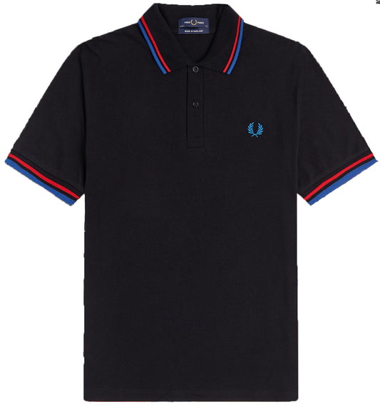 Fred Perry Blue Red Striped Black Polo Shirt