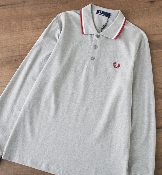 Fred Perry Red White Tipped Polo Sweatshirt (Grey)