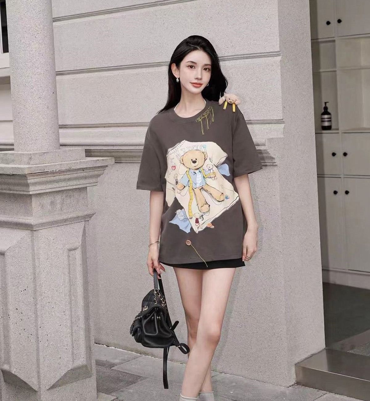 13DE MARZO Tailor Bear Printing T-shirt (Brown)