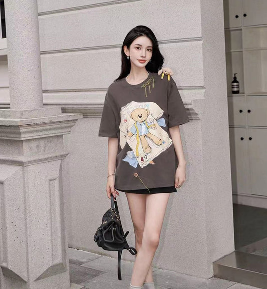 13DE MARZO Tailor Bear Printing T-shirt (Brown)