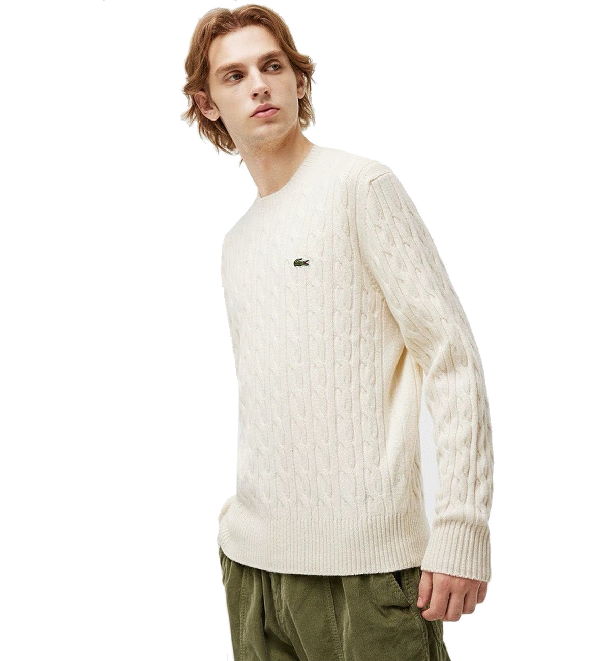 Lacoste Responsible Wool Cable Knit Sweater (Off-White)