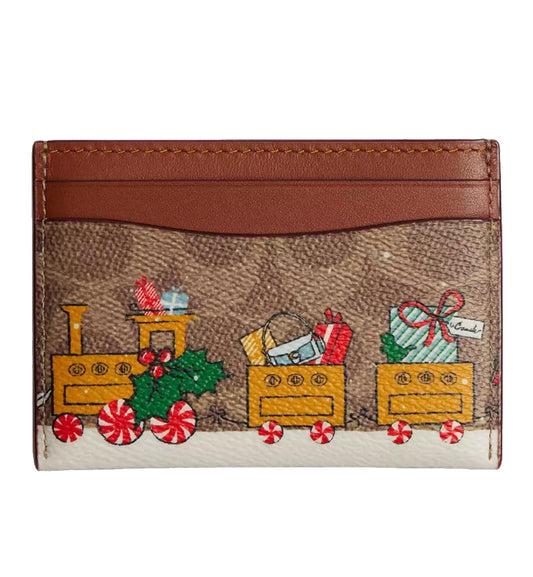 Coach Holiday Essential Card Case Signature Canvas Train