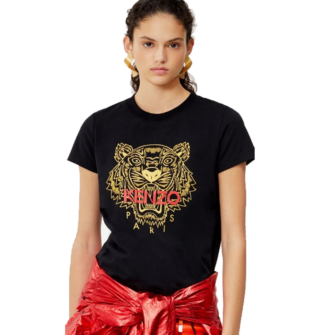 Kenzo Female Gold Tiger (Red Word) Logo T-Shirt