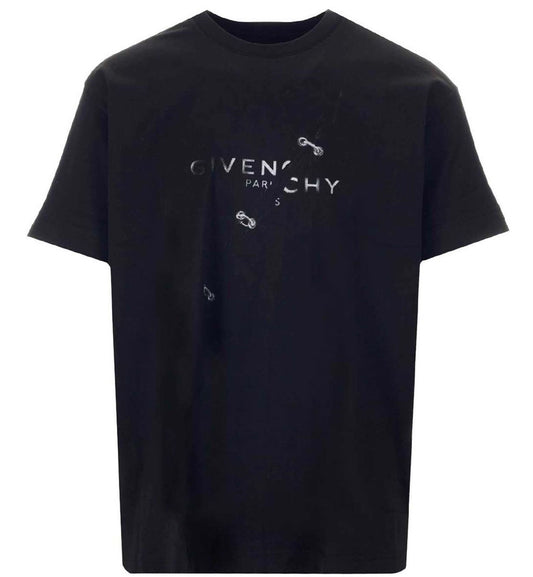 Givenchy Ribbed Necklined Printed T-Shirt (Black)