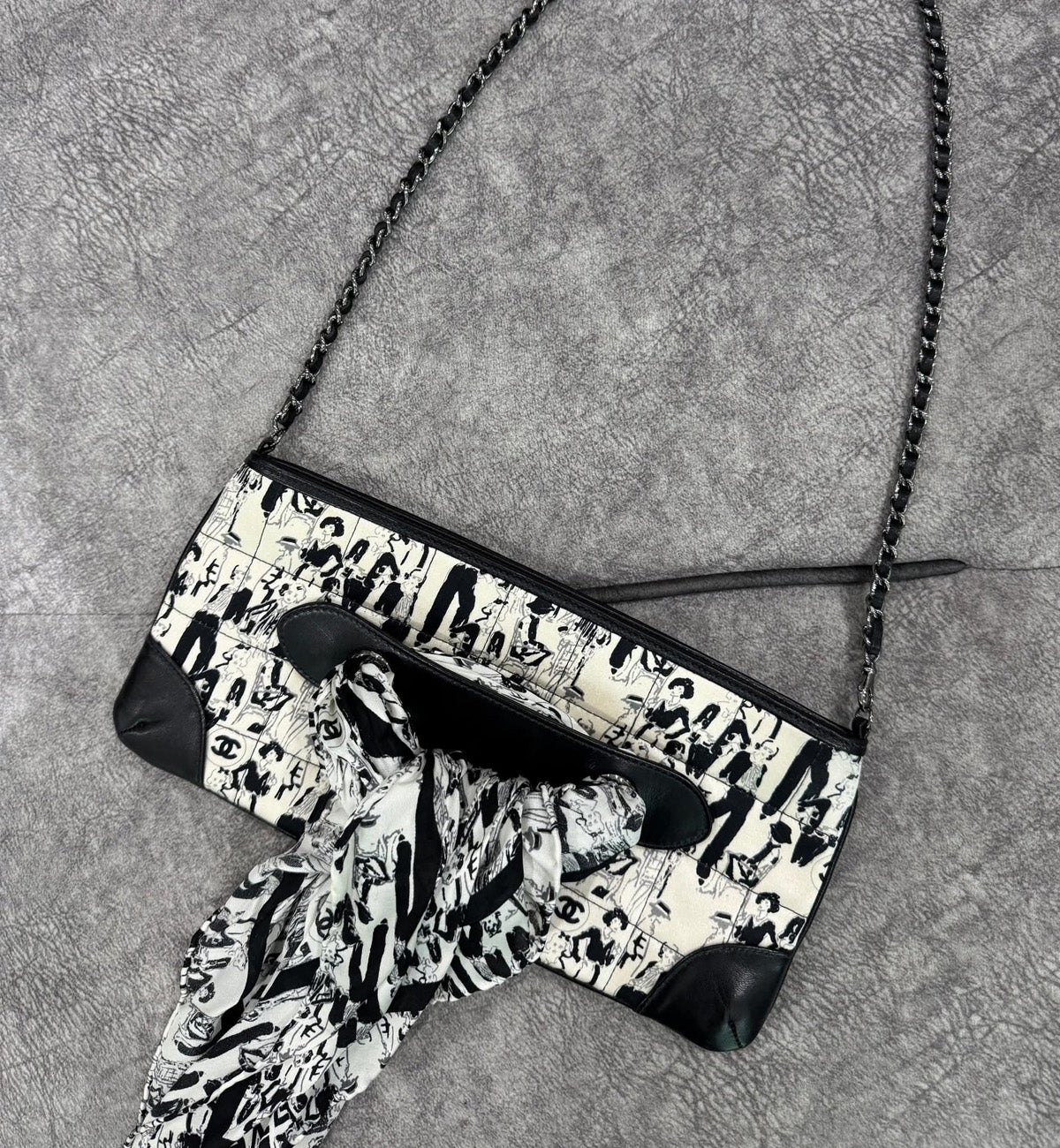 [Pre-used] Chanel Bag WOC Mademoiselle Print Tied Scarf Bag