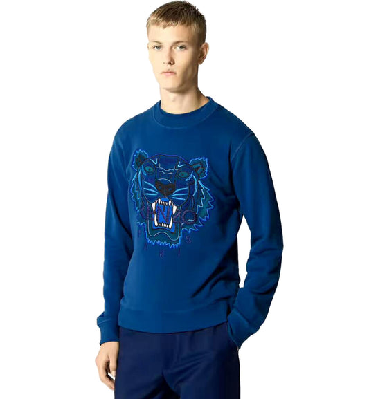 Kenzo Dark Blue Cyan Embroidered Tiger Logo Blue Sweatshirt