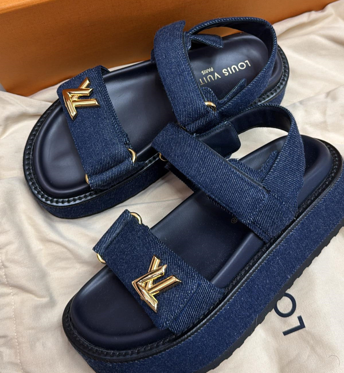 [Pre-Used] LV Sunset Sandals Denim Blue Platform