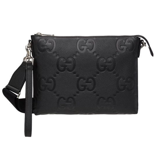 Gucci Medium GG Embossed Messenger Bag (Black)