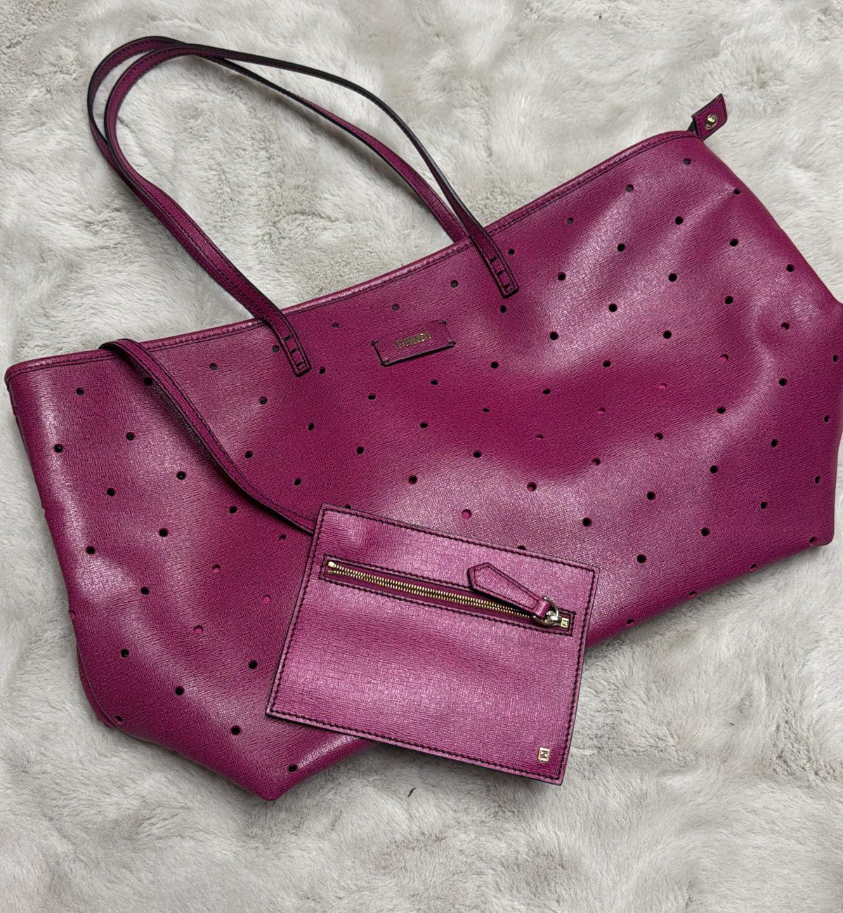 [Pre-used] Fendi Tote Bag Perforated Pink Zukka