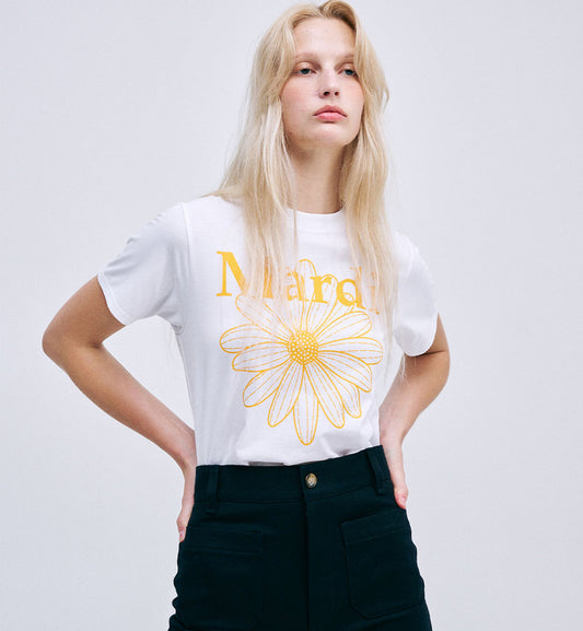 Mardi Mercredi Flower Mardi T-Shirt (White Tangerine)