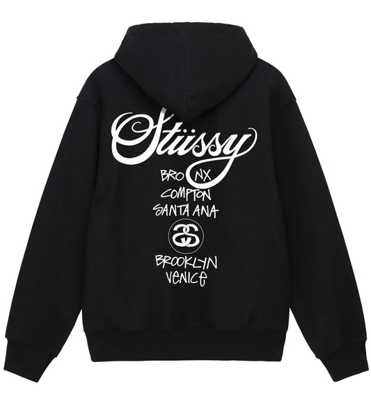 Stussy World Tour Zipped Hoodie (Black)