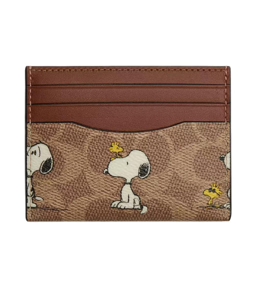 Coach X Peanuts Slim Id Card Case Signature Canvas Snoopy