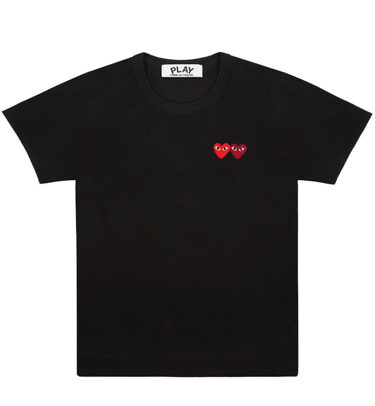 CDG Play Double Heart x Burgundy T-Shirt (Black)