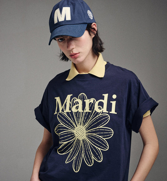 Mardi Mercredi Flower Mardi T-Shirt (Navy Lemon)