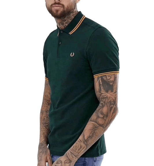 Fred Perry Gold Double Stripe Green Polo Shirt