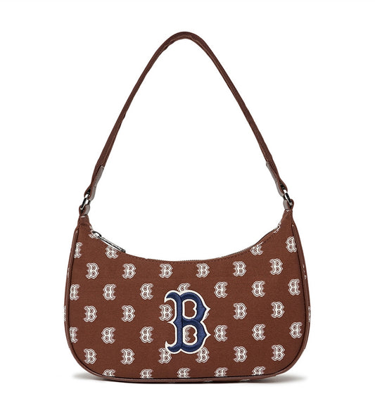 MLB Big Classic Monogram Jacquard L-Hobo Bag (Brown Blue)