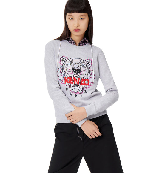 Kenzo Pink Black Embroidered Tiger Logo Grey Sweatshirt