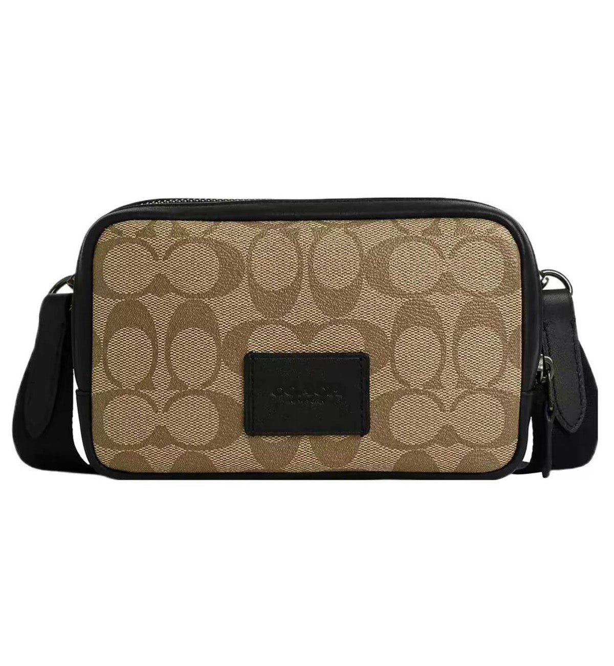 Coach Phone Carrier Crossbody Khaki Signature Black