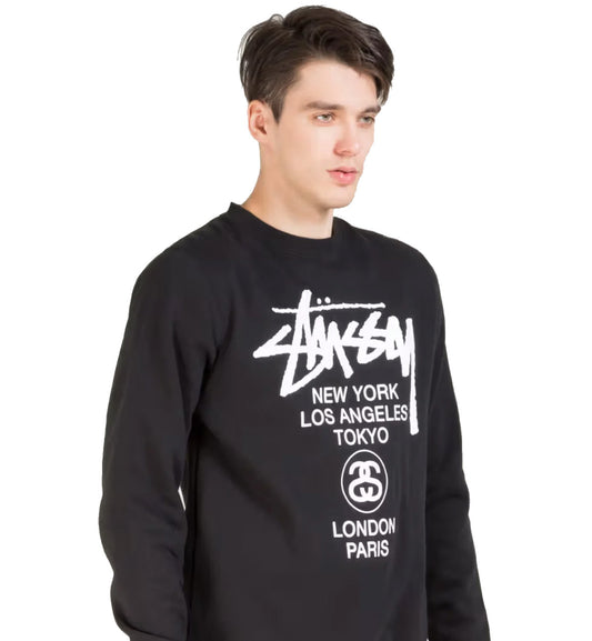 Stussy World Tour Crewneck Sweatshirt (Black)