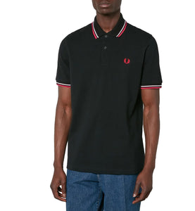 Fred Perry Red White Stripe Polo Black Shirt