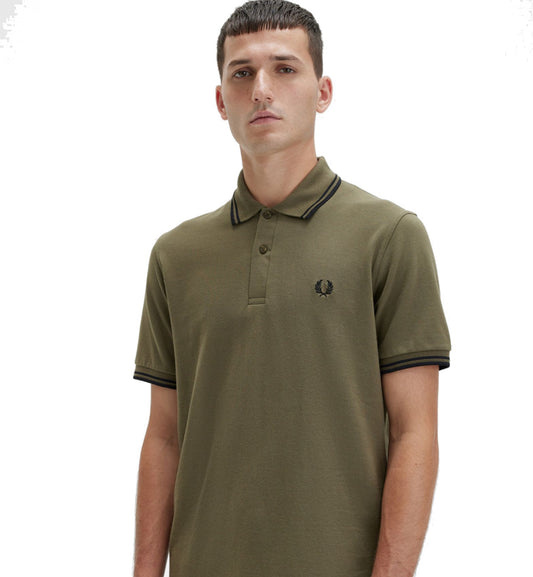 Fred Perry Black Double Stripe Green Polo Shirt