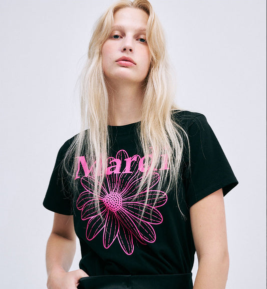 Mardi Mercredi Flower Mardi T-Shirt (Black Fuchsia)